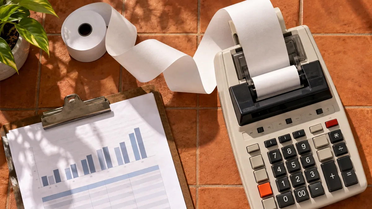 Calculadora e relatório mensal de vendas usados na apuração do imposto.