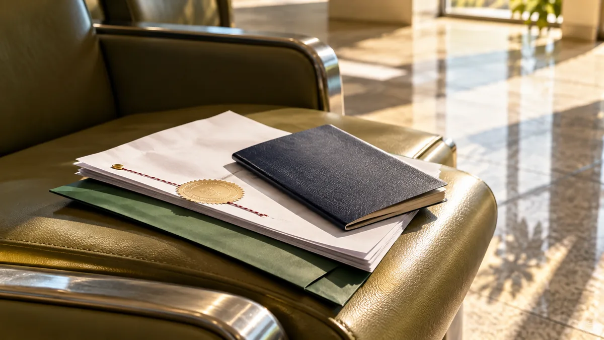 Passaporte e documentos preparados para a constituição de uma empresa no Brasil.
