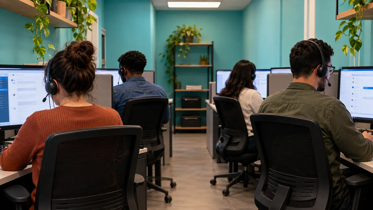 Equipe de atendimento ao cliente em uma operação de serviços.