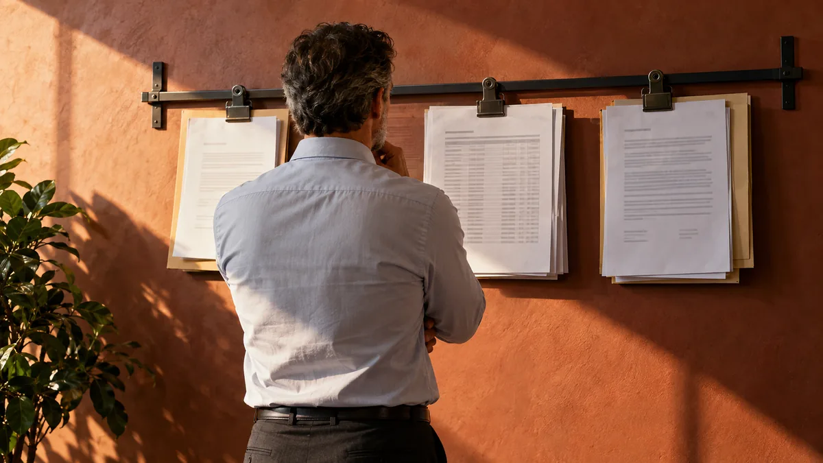 Organização de documentos e decisões para o planejamento tributário anual.
